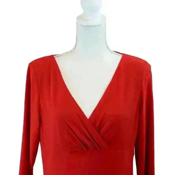 VINTAGE Ralph Lauren Red Long Sleeve Midi Dress Empire Waist Fit & Flare Size 12 - Picture 2 of 8